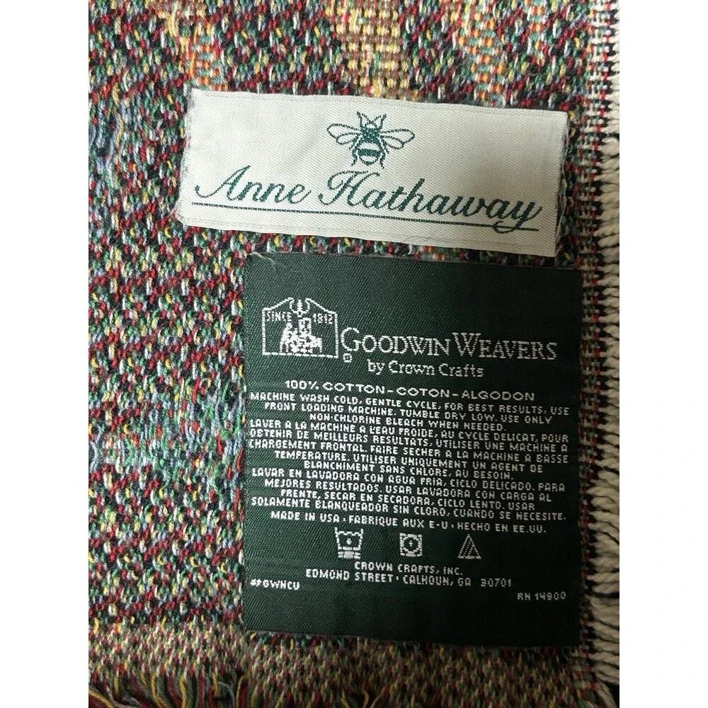 VTG Goodwin Weavers Tapestry Throw Blanket Roosters Anne Hathaway Farm LARGE